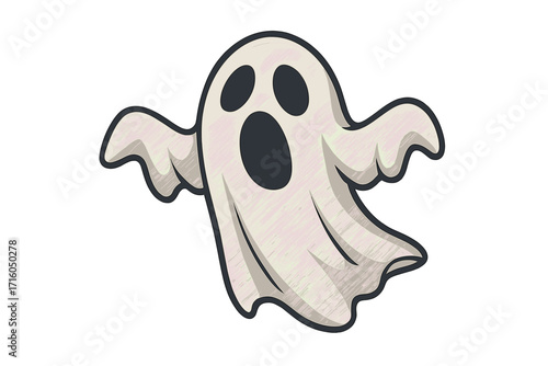 Ghost icon. Flying phantom. Halloween monster. Vector Cartoon Illustration. Spooky, ghoul, spirit, poltergeist, horror, boo, scary, soul, fear, paranormal, dead, creature.