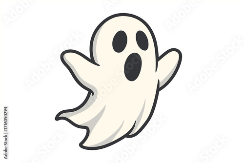 Ghost icon, flying phantom, Halloween monster. Vector cartoon illustration of a spooky creature. Cute spirit character design. Scary boo silhouette for October party.