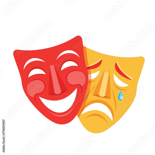Vector illustration of comedy and tragedy masks, representing theater and performance, vector illustration of