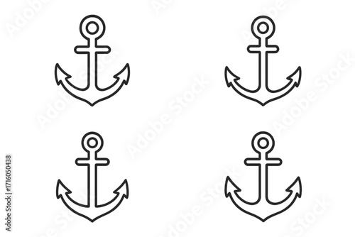 Anchor line icon collection. Editable stroke vector set. Nautical and marine symbol. Stability, hope, and security metaphor. Maritime naval sign for infographics and logo.
