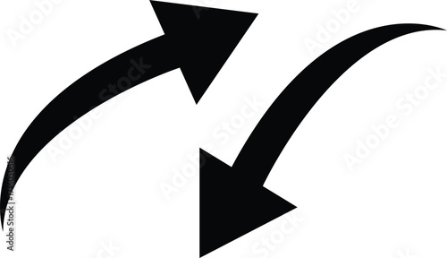 Two curved black arrows pointing in opposite directions on a clean white background in a simple graphic design