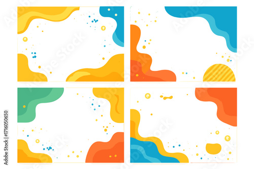 Set of abstract colorful liquid style frames. Modern fluid amoeba shapes for banners. Vector background templates for social media posts, posters, and web design elements.