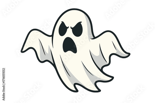 Angry ghost vector icon. Spooky flying phantom monster for Halloween. Scary poltergeist character cartoon illustration. Evil spirit haunting. Spook paranormal horror mascot.