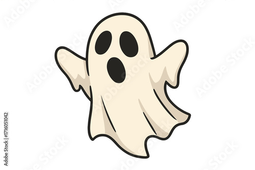 Cute ghost icon vector illustration. Flying phantom character for Halloween design. Spooky monster spirit symbol. Funny cartoon boo creature graphic isolated on white background.