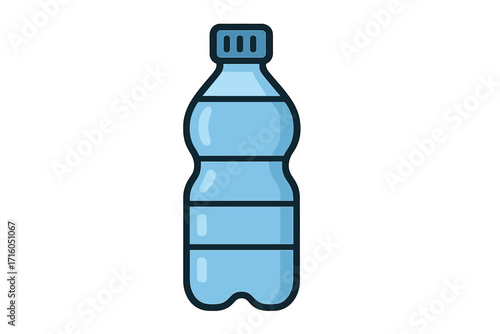 Plastic water bottle icon. Flat vector illustration. Concept for hydration, health, refreshment, drink, beverage. Clean pure mineral water in a plastic container. Simple cartoon style.