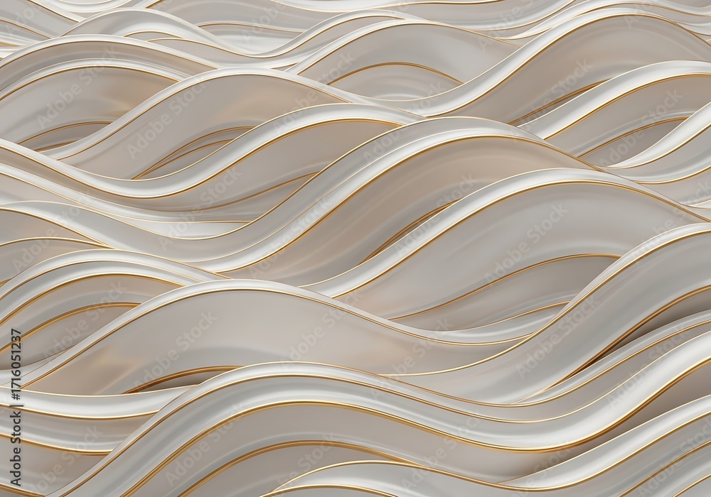 Obraz premium Elegant fluid waves in creamy white with gold accents for sophisticated design
