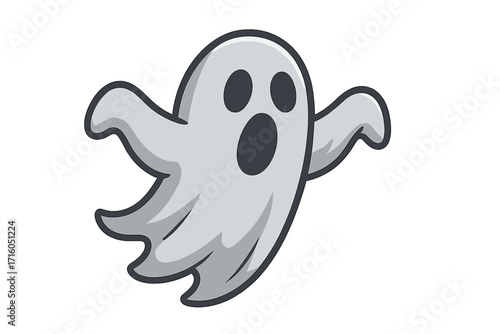 Cute ghost cartoon character icon. Spooky Halloween phantom spirit with a shocked face expression. Scary monster vector illustration in flat style isolated on white background. Boo!