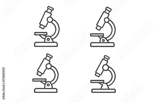 Microscope line icon set for science and research. Vector symbol for laboratory, biology, medical analysis. Simple scientific equipment illustration. Editable stroke concept.