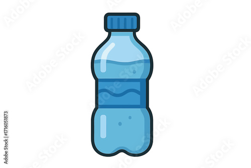 Water bottle vector icon. Plastic container with pure mineral liquid. Flat cartoon illustration for drink, hydration, health, and refreshment concepts. Isolated on transparent.