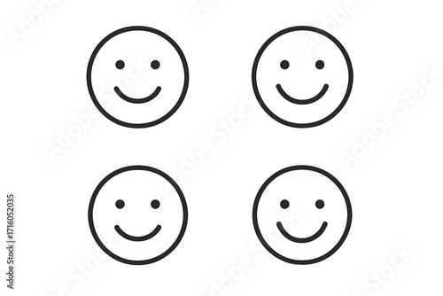 Simple smile icon set. Happy smiley face thin line art symbol collection. Positive emotion and good mood emoticon logo sign. Minimalist vector graphic element design for web.
