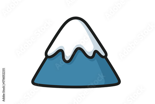 Mountain peak with snow cap icon. Simple flat cartoon vector illustration for travel, adventure, and nature concepts. Winter alpine landscape symbol isolated on white.