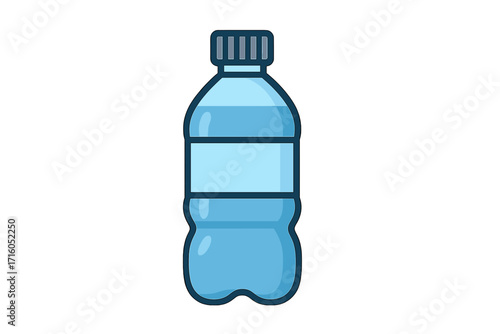 Plastic water bottle vector icon. Flat cartoon illustration of a beverage container. Pure mineral water for hydration, healthy lifestyle. Simple blue drink symbol isolated.