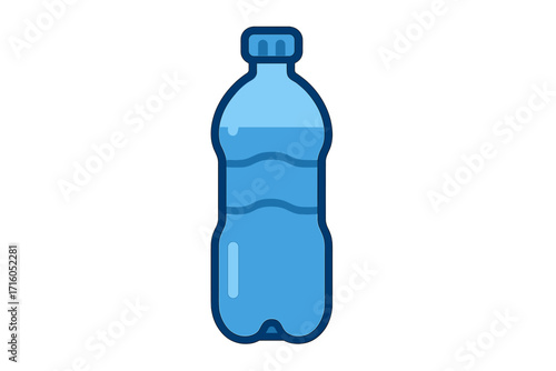 Plastic water bottle icon vector illustration. Flat style cartoon graphic. Simple blue drink container for hydration, mineral water, ecology, and recycling concepts.