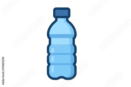 Plastic water bottle icon. Flat vector cartoon illustration. Simple blue container for pure mineral water, soda, or beverage. Symbol of hydration, healthy lifestyle, and recycling.