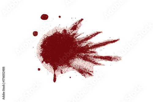 Blood stain smudges halftone dotted realistic clipart. Halloween offset texture. Vintage illustration in 90s grunge style. Red splatter, drop, drip crime concept vector.