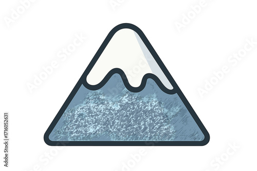 Mountain with snow cap peak icon. Flat cartoon style vector illustration. Simple nature landscape symbol for travel, adventure, or hiking logo. Winter alps summit design.