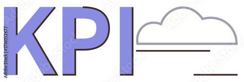 KPI acronym in bold letters with a cloud icon, representing data analysis and performance measurement. Ideal for business, analytics, technology, strategy, goals, progress tracking success. Simple