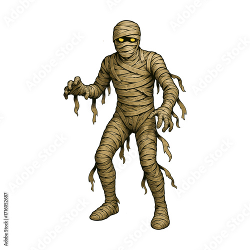 Illustration of a mummy character in his costume. Isolated on a white background.