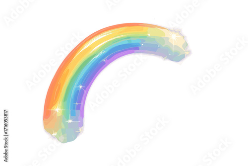 Vector rainbow light effect with glitter sparks. Magic flare with sparkling particles. Photo overlay for social media. Transparent crystal glass reflection. Shiny fantasy arc glow.