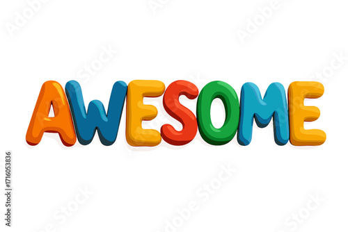 Awesome word in 3d modeling clay style. Colorful plasticine lettering for children. Fun cartoon font alphabet. Realistic 3d render typography. Playful kids typeface design.