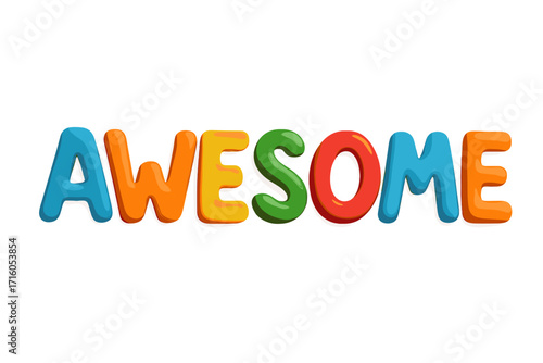 Awesome 3d word. Modeling clay font. Plasticine lettering effect. Children cartoon style typography. Play dough alphabet. Creative colorful text design element on pink background.