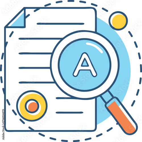 Document Review with Magnifier and Letter A Icon Vector