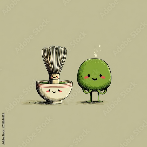 Cute matcha whisk and green tea ball