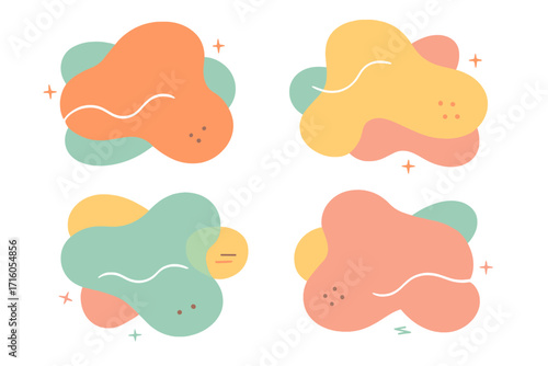 Abstract liquid shapes set. Modern fluid amoeba blobs in pastel colors. Minimal flat vector for background, overlay, cover template. Organic geometric graphic elements collection.