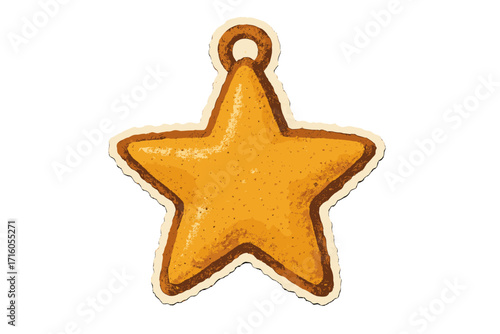 Vintage Christmas star ornament in a torn paper collage style. Naive retro clay toy cutout sticker for holiday decoration. Handmade festive gingerbread cookie shape vector.