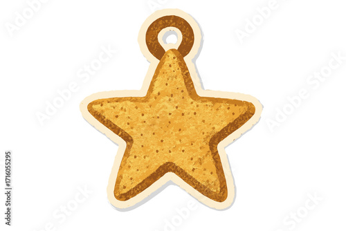 Christmas star ornament vector illustration. Vintage torn paper sticker or clay toy in naive collage style. Xmas holiday decoration, gingerbread cookie or craft tag icon.