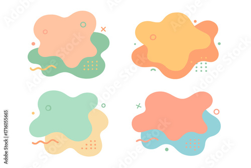 Set of abstract liquid shapes and fluid backgrounds. Modern geometric vector banners in pastel colors. Minimalist amoeba forms collection for social media posts or covers.