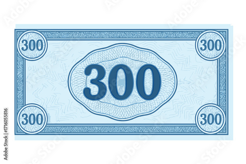 Voucher template banknote design with guilloche pattern, watermarks, border. Blue background gift voucher, coupon, diploma. Money design, currency, note, certificate.