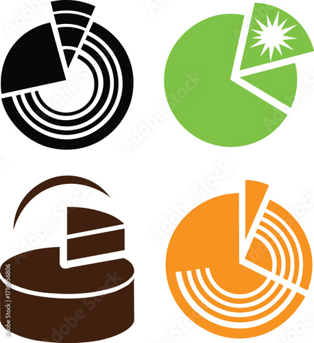 Diverse Pie Chart Icons Data Visualization Symbols for Business and Finance