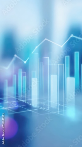 Ascending graph on blue and white background, visualizing growth progress