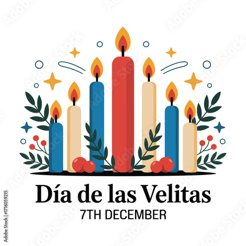 Beautiful Día de las Velitas Candle Illustration.