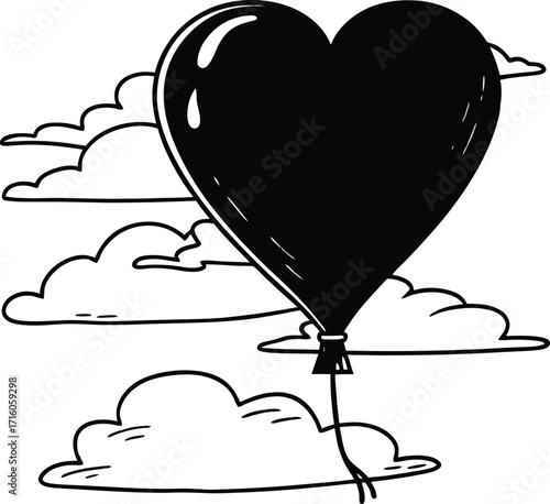 Happy Valentine's Day: A sky filled with vibrant heart-shaped balloons floating among the clouds, a true symbol of romance and celebration