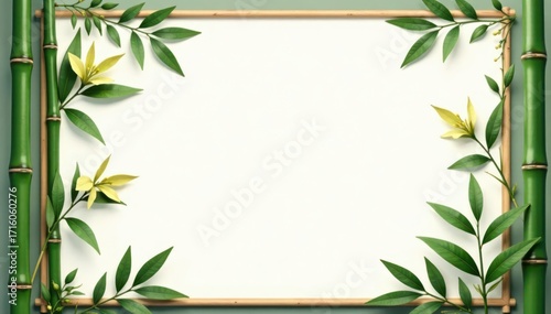 Intricate bamboo border showcases delicate floral arrangement; isolated leaves , wallpaper, vintage, leaves