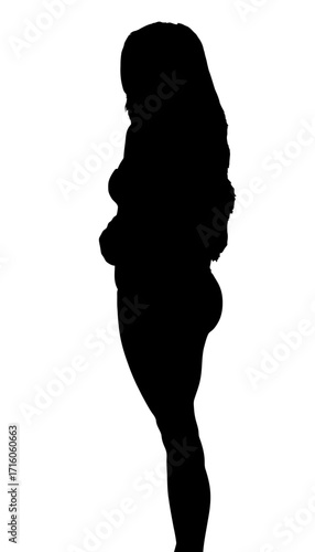 Elegant silhouette of a woman with flowing hair and a confident stance, conveying strength and individuality for diverse commercial applications