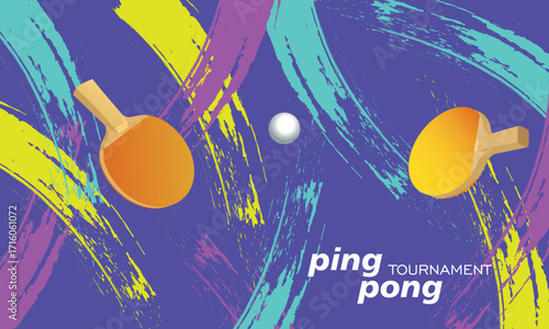 Ping pong tournament, rackets, ball, international competition, table tennis championship poster, sports activity. Tennis club banner, racket sports training, hobby, abstract background, healthy lifes