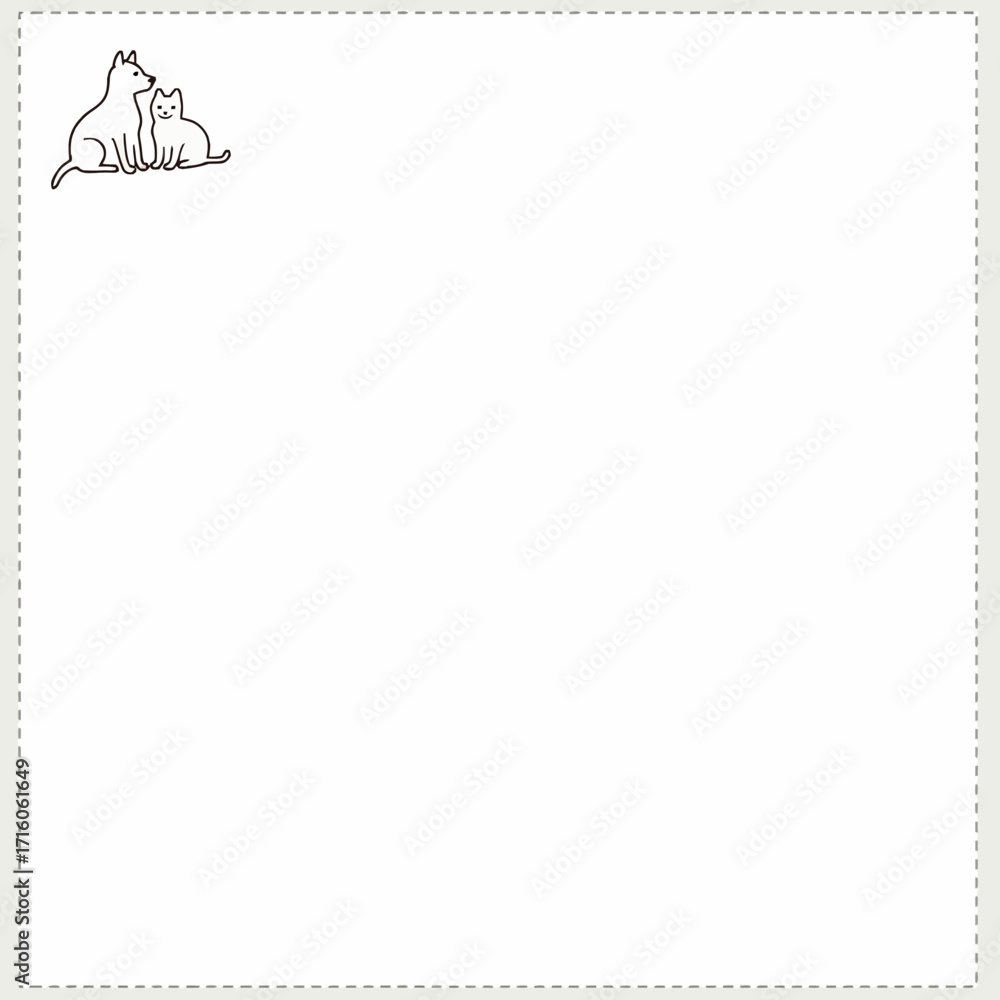 Fototapeta premium Minimalistic line drawing of a cat and dog sitting closely together, symbolizing friendship and harmony between different animal species in a simple artistic style.