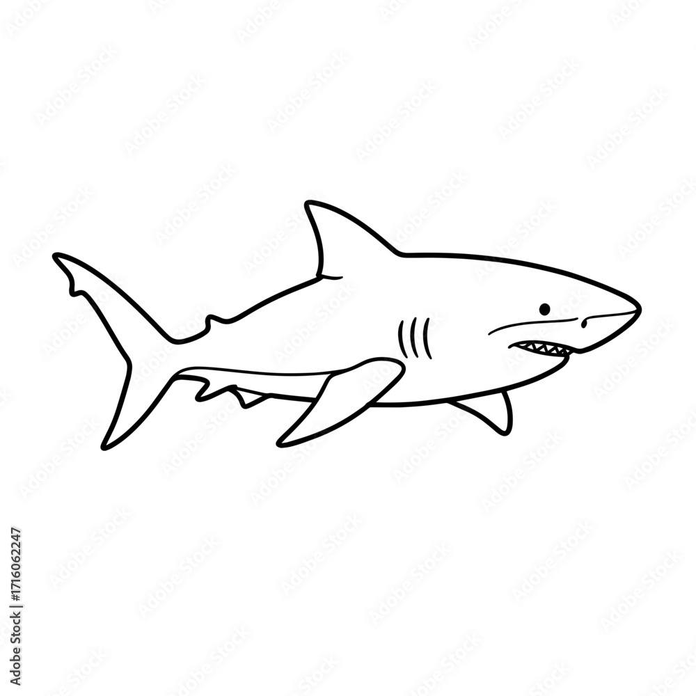 Obraz premium Cartoon shark swimming in ocean with simple line art design