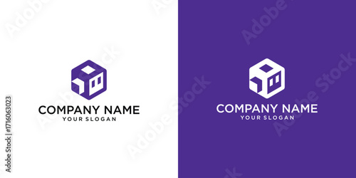 Abstract cube logo icon. Modern hexagon concept vector design.