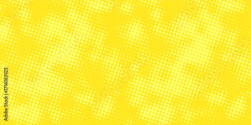 Pop art lemon yellow background with halftone patterns in comic book style, vector.