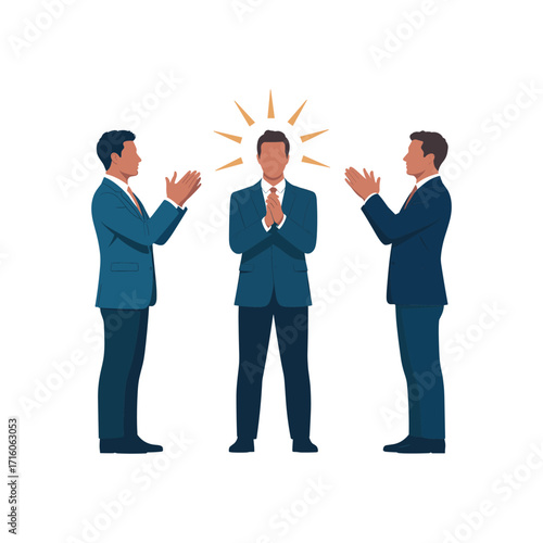 Team applauds successful businessman celebrating achievement ideas and brilliance