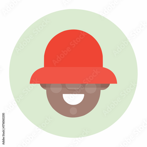 Cheerful cartoon character with a bright red hat and a wide smile, radiating positivity and simple happiness in a clean, modern design