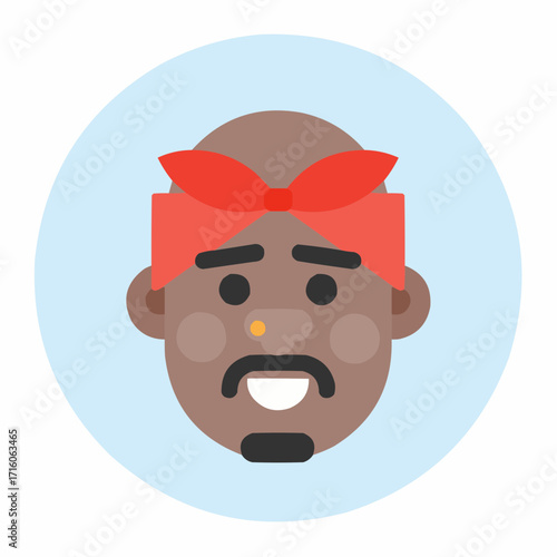 Bold flat vector portrait of a man wearing a red bandana, a modern and stylized character illustration, cool, hip hop, and edgy design element for brands