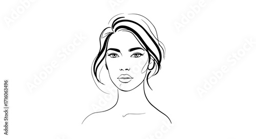 Abstract line drawing of a woman with long hair and a neutral expression  