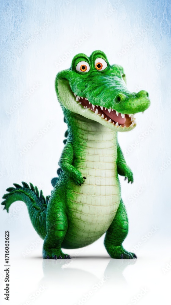 Obraz premium Smiling green crocodile, a closeup view of happy reptile in its natural habitat