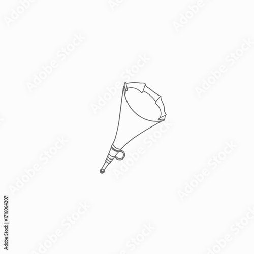 Detailed Line Drawing of Traditional Handheld Trumpet with Curved Bell and Mouthpiece Design in Minimalist Black Ink Style on White Background