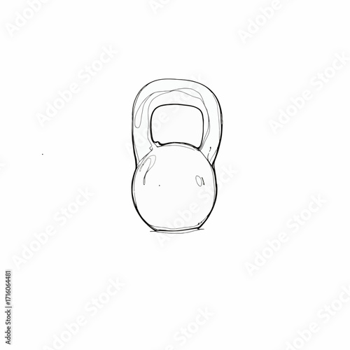 Detailed Sketch Illustration of a Heavy Kettlebell Isolated on a White Background Highlighting Fitness and Strength Training Equipment in Minimalist Style